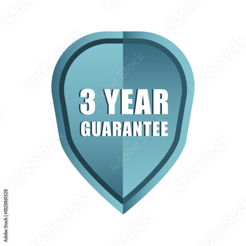 Three year guarantee. Warranty period icon. Quality promise vector. Teal shield badge.