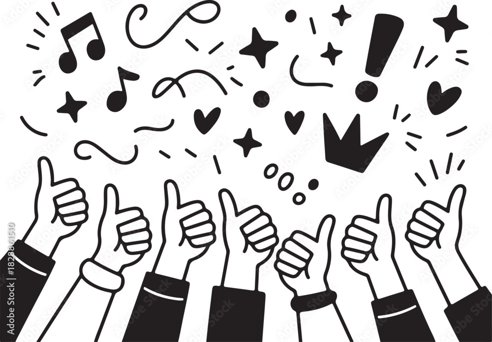 Fototapeta premium Thumbs Up Celebration with Music and Stars