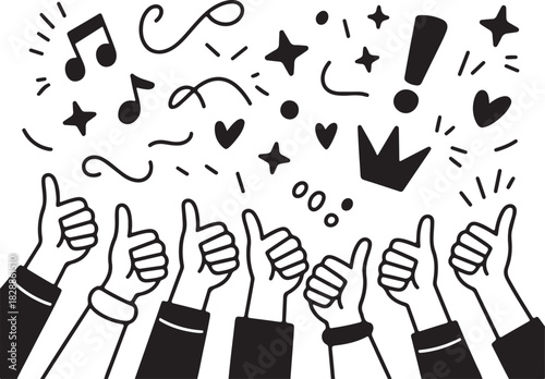 Thumbs Up Celebration with Music and Stars