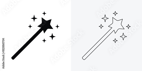 Magic wand with sparkling stars icon vector, wizard tool, Magic wand icon