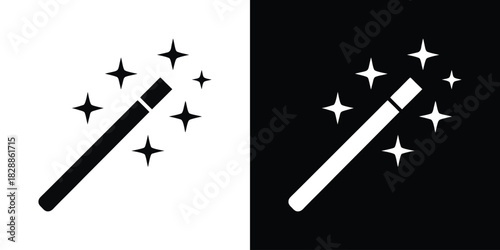 Magic wand with sparkling stars icon vector, wizard tool, Magic wand icon