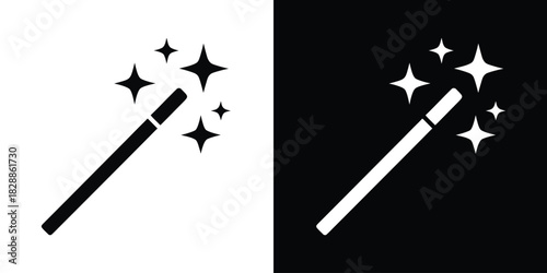Magic wand with sparkling stars icon vector, wizard tool, Magic wand icon