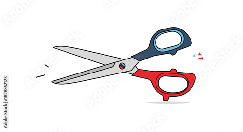 scissors cutting paper, red and blue clip art preview