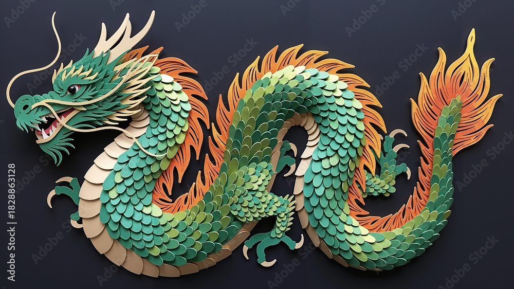 Fototapeta premium Paper dragon decoration with intricate scales and vibrant colors 