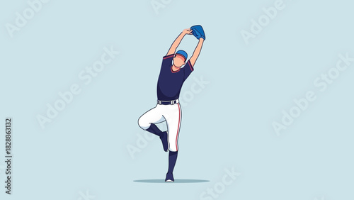 Focused baseball player stretching before the game, vector illustration in action, ready to play, showing team spirit and determination, athletic prowess