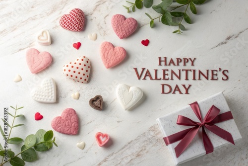 Sweet Heart-Shaped Cookies and Gift Box for Romantic Valentine's Day Celebration