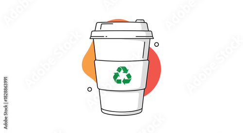 A clean illustration of a disposable coffee cup with a recycling symbol, advocating for eco-friendly practices and sustainability in beverage consumption.