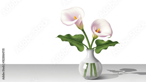 Elegant white calla lilies in a glass vase, perfect for adding a touch of sophisticated beauty to your designs and bringing a calming floral aesthetic
