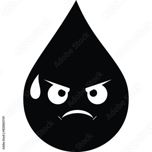Angry Black Drop Cartoon Character Illustration face emotion expression mad upset mood symbol icon graphic