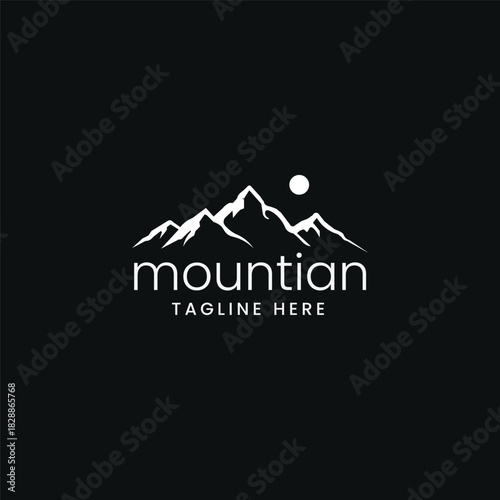 Silhouette of sharp, jagged mountain peaks with snow caps, representing nature, adventure, or resilience Vector logo template