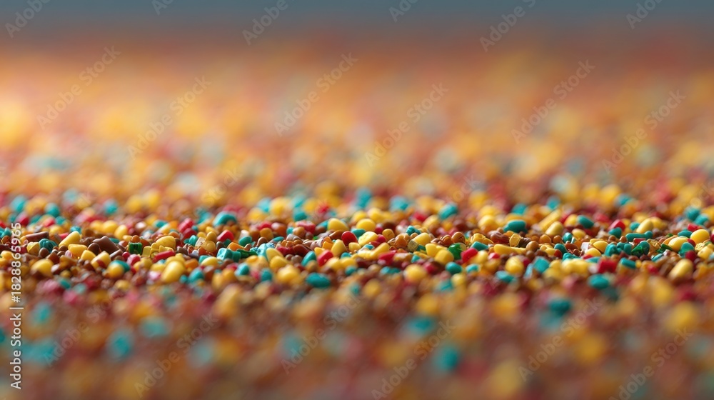 Obraz premium Vibrant Vibrations of Colorful Sprinkles on a Blurred Background, Capturing the Joyful Essence of Sweet Treats and Celebration Moments in Detail