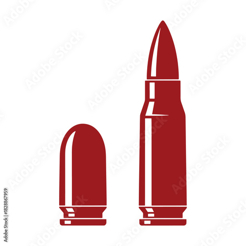 Two red bullet silhouettes on white background ammunition cartridge