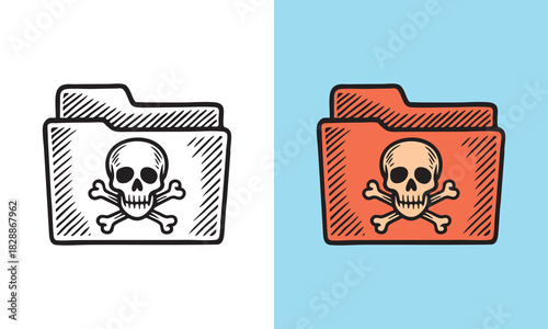 A folder icon featuring a skull and crossbones symbol, drawn with bold lines for a warning-themed design.