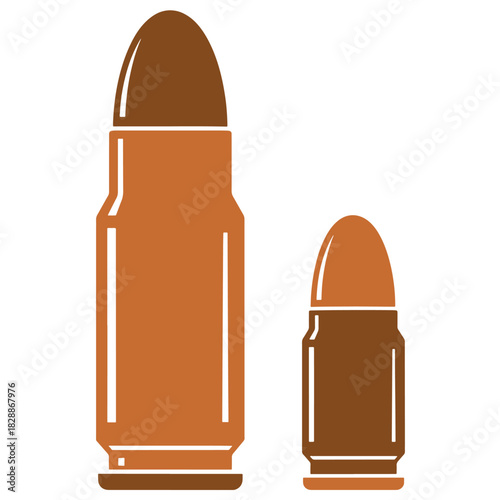 Two stylized bullets brown and orange on white background ammunition cartridge
