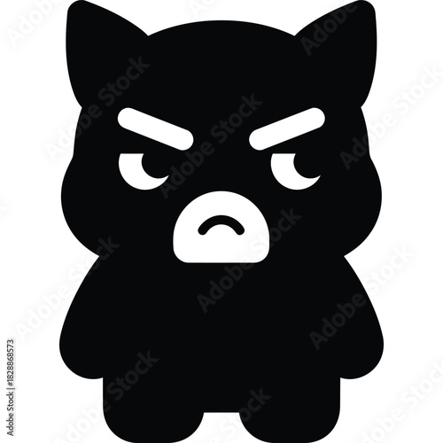 Angry cartoon character icon in black and white illustration scowl expression face cute design vector