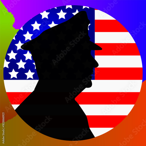 Military Veterans Silhouette Over a Waving American Flag in a Patriotic Veterans Day Tribute Artwork