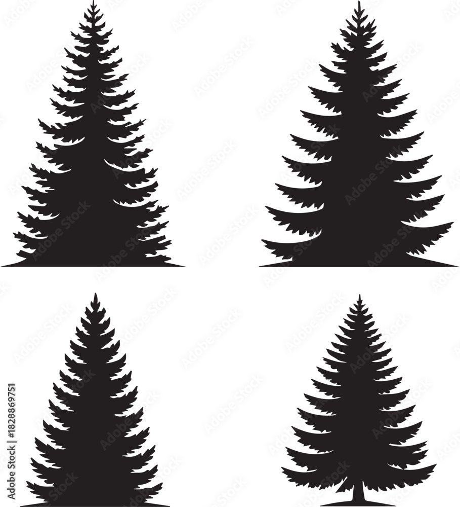 Obraz premium Christmas Tree Black Icon | Fir Tree Illustration