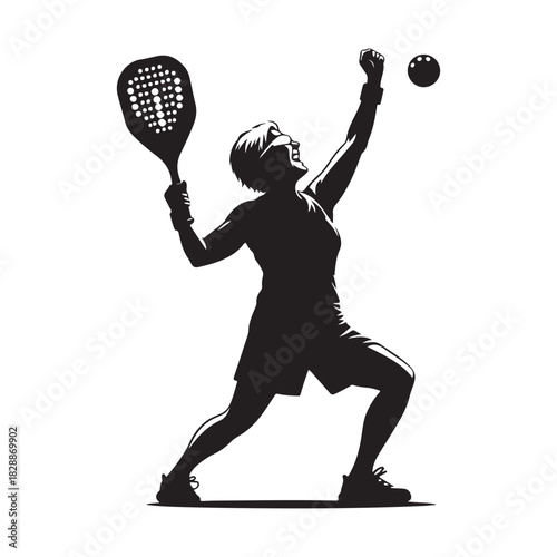 pickleball grandma winning match celebration vector silhouette clip art logo design illustration