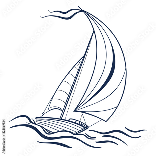 Illustration of a sailboat sailing on the sea