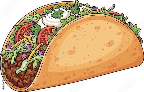 Illustration of a taco wrap, isolated on white background