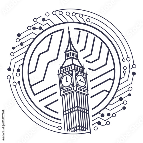 Big ben tower in london with circuit board