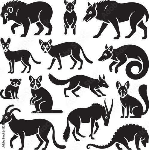 Collection of diverse animal silhouettes seamless vector pattern illustration