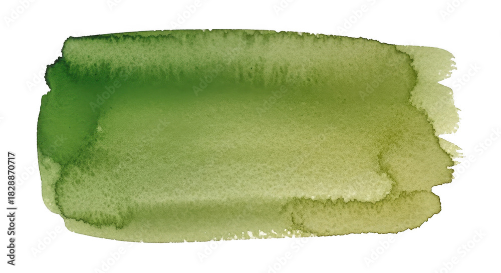 Fototapeta premium Green watercolor brush stroke with textured edges on black background