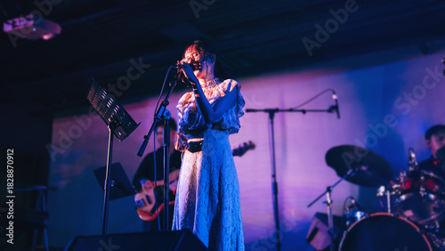 asian woman singer on stage good vibes live performance vocalist singing city pop music at live house