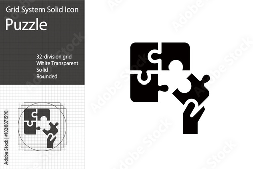 Puzzle and hand icon, representing problem-solving in business, ideas, coordination, mergers, etc.