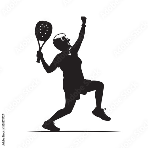 pickleball grandma winning match celebration vector silhouette clip art logo design illustration