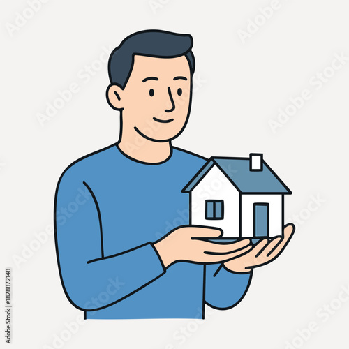Man holding house for home ownership saving concept