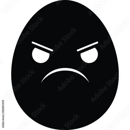 Angry Egg Face Icon in Black and White illustration expression mood upset frustrated annoyed grumpy mad