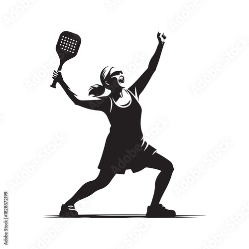 pickleball grandma winning match celebration vector silhouette clip art logo design illustration