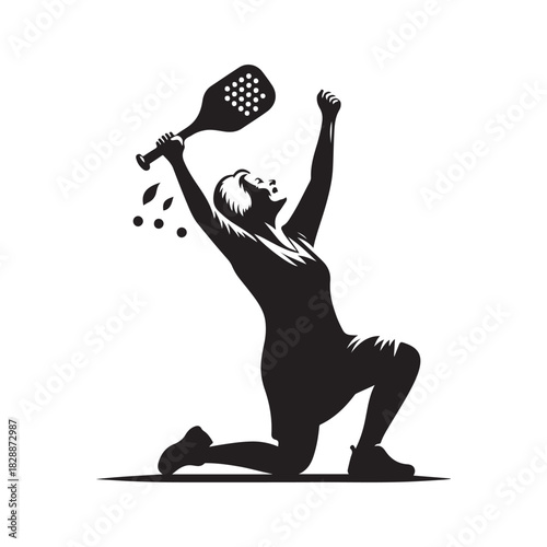 pickleball grandma winning match celebration vector silhouette clip art logo design illustration