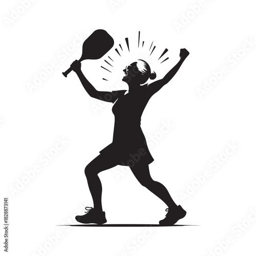 pickleball grandma winning match celebration vector silhouette clip art logo design illustration