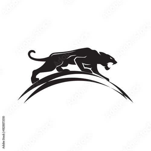 Wallpaper Mural A sleek black panther silhouette logo with curved lines, symbolizing strength, speed, and elegance. Perfect for branding, sports teams, apparel, and modern graphic design. Torontodigital.ca