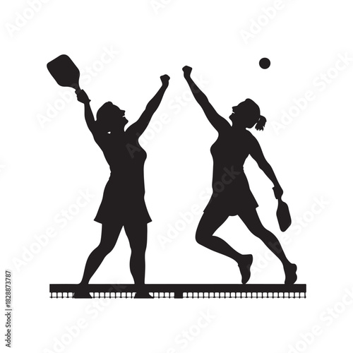pickleball grandma winning match celebration vector silhouette clip art logo design illustration