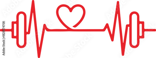 Fitness heartbeat vector design with barbell symbol