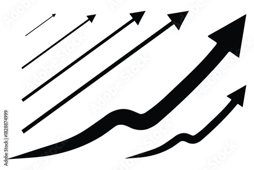 Set of black arrows or pointers moving upwards in a vector illustration