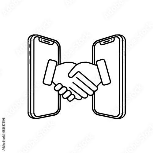 Handshake agreement concept between two mobile phone screens