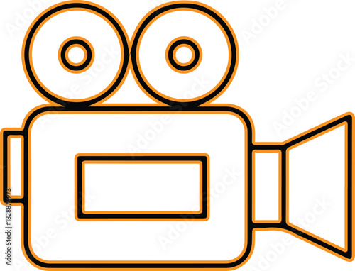 Retro film camera icon with orange outline