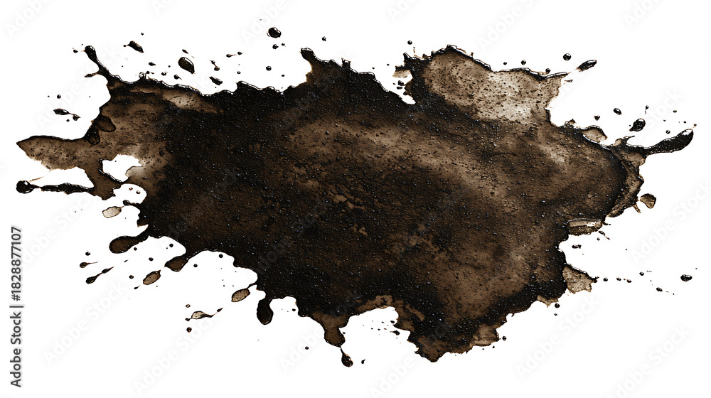 Fototapeta premium Dirty grease stain with dark oily texture and irregular edges, isolated on a white background