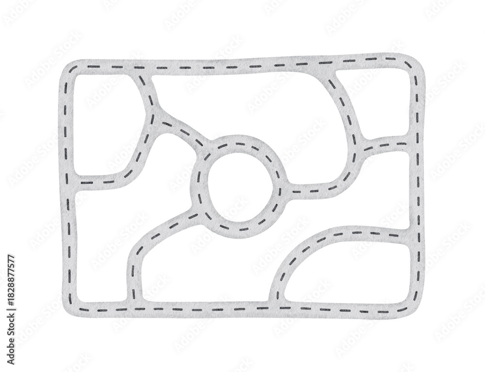 Naklejka premium Pattern of urban asphalt roads. Watercolor hand drawn kids background of winding road. Baby print of highway for childrens carpet, fabric, textile, playmat, bedding, rug