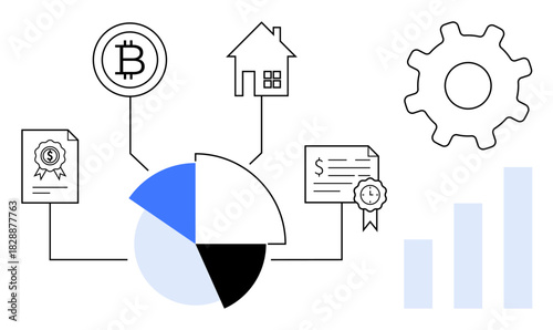 Cryptocurrency concept. Cryptocurrency symbol integrated with financial tools and blockchain network. Cryptocurrency driving modern investments and digital economy trends. For fintech, analytics