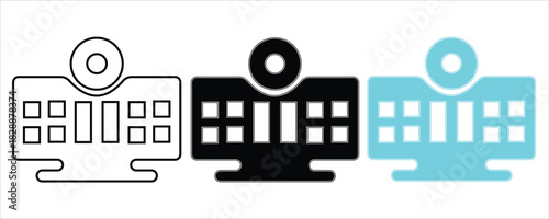 Computer monitor with webcam icon set for online communication and video calls