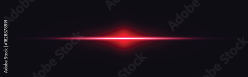 Realistic red light effect isolated on dark transparent background. Horizontal bright flash with beams and sparks. Explosion with abstract lights. Vector illustration