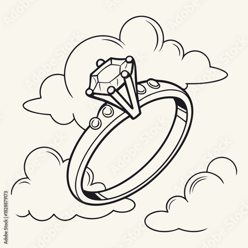 Diamond ring with clouds in vector format