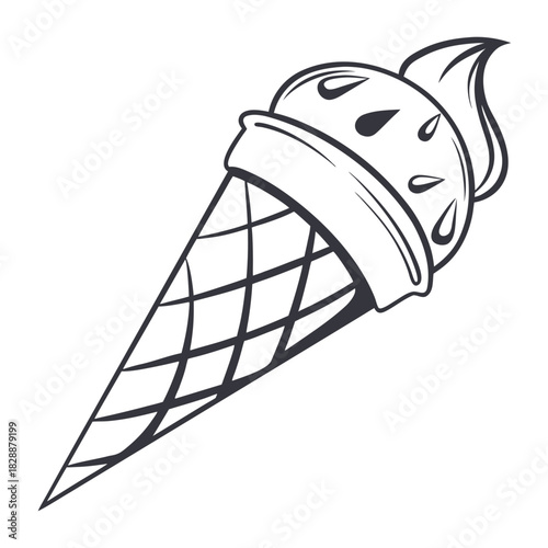 Delicious ice cream cone with toppings