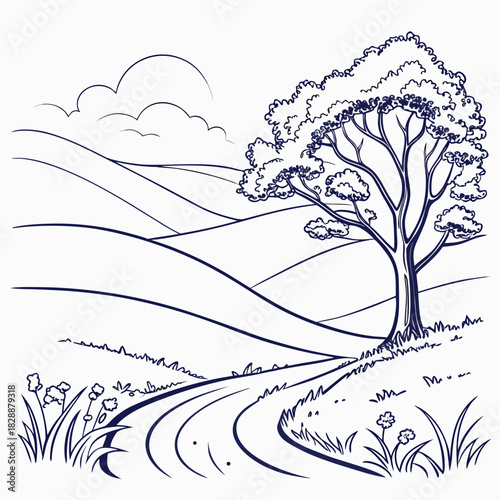 Landscape with rolling hills and a winding road