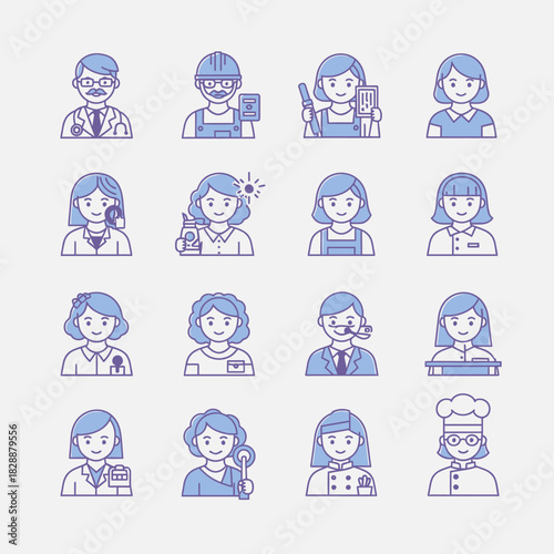 Diverse Professional Women Avatars Representing Various Occupations and Careers.